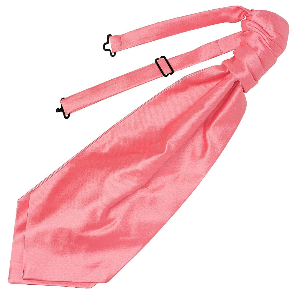 Plain Light Coral Pink Satin Mens Cravat Tie And Pocket Square Set 2