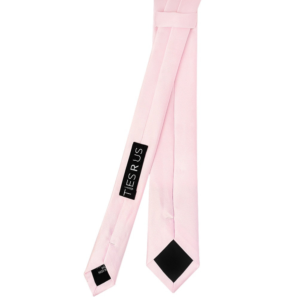 Plain Blush Pink Satin Skinny Mens Tie 3
