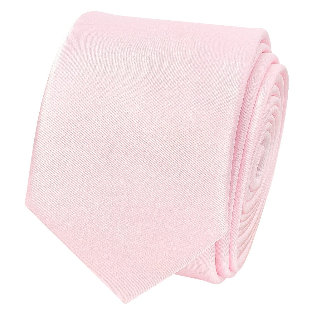 Plain Blush Pink Satin Skinny Mens Tie And Pocket Square Set 3