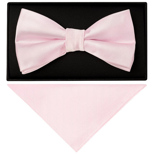 Plain Blush Pink Handmade Mens Bow Tie and Pocket Square Set