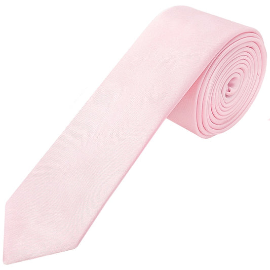 Plain Blush Pink Satin Skinny Boys Tie and Pocket Square Set