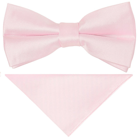 Pre Tied Blush Pink Satin Boys Bow Tie and Pocket Square Set