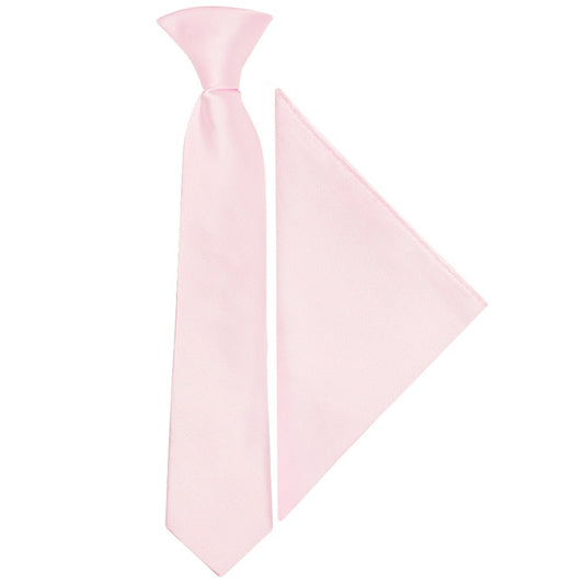 Pre Tied Blush Pink Satin Boys Tie and Pocket Square Set Age 4-7