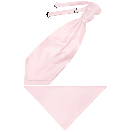 Plain Blush Pink Satin Mens Cravat Tie And Pocket Square Set 1