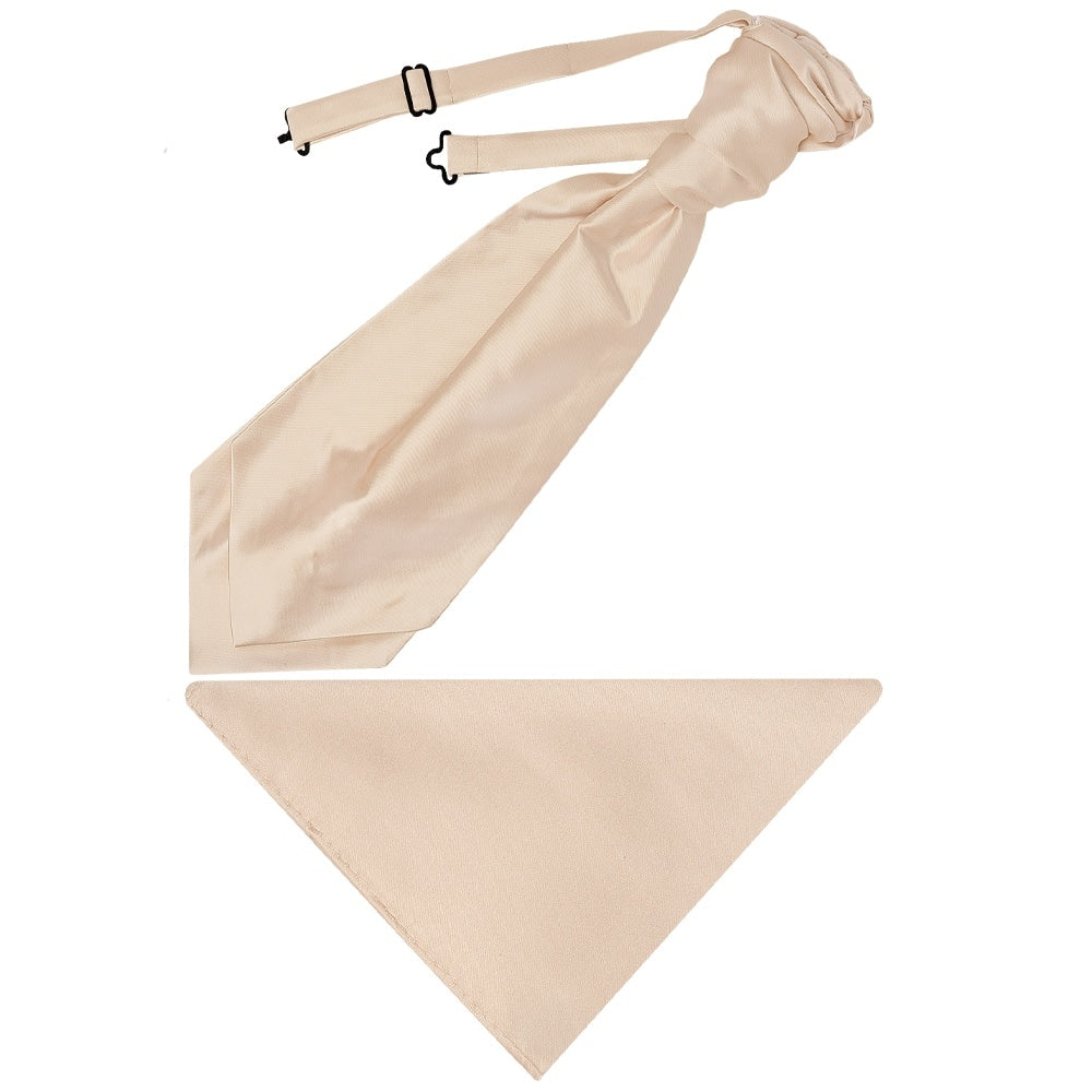Plain Nude Satin Mens Cravat Tie And Pocket Square Set 1