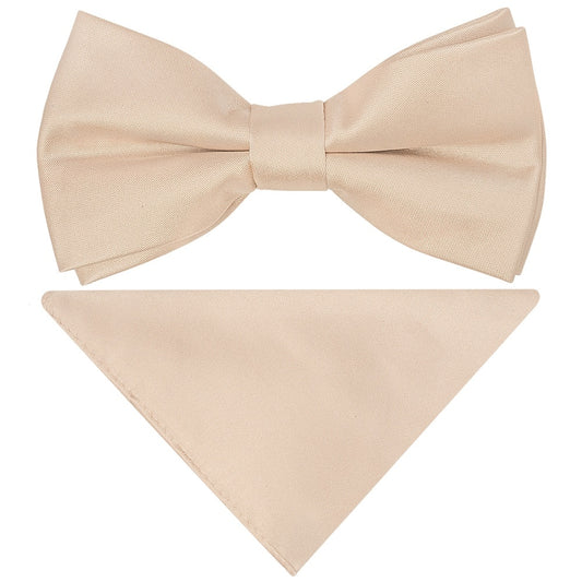 Pre Tied Nude Satin Boys Bow Tie And Pocket Square Set Age 4 7 1
