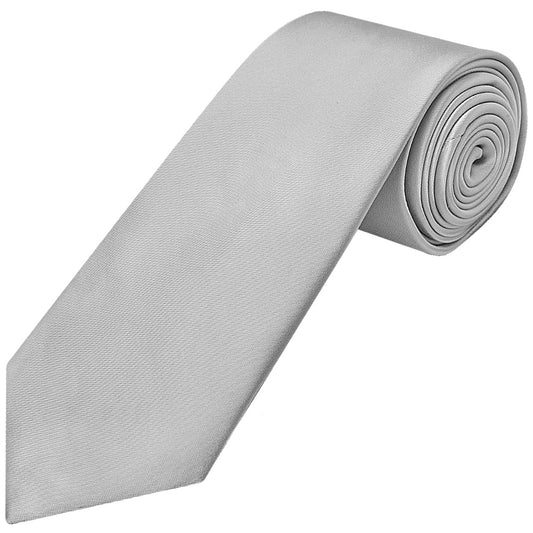 Plain Silver Satin Classic Mens Tie