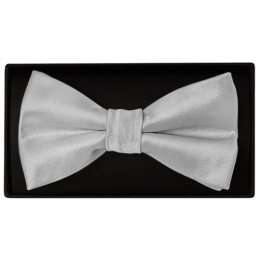 Plain Silver Handmade Mens Bow Tie 1