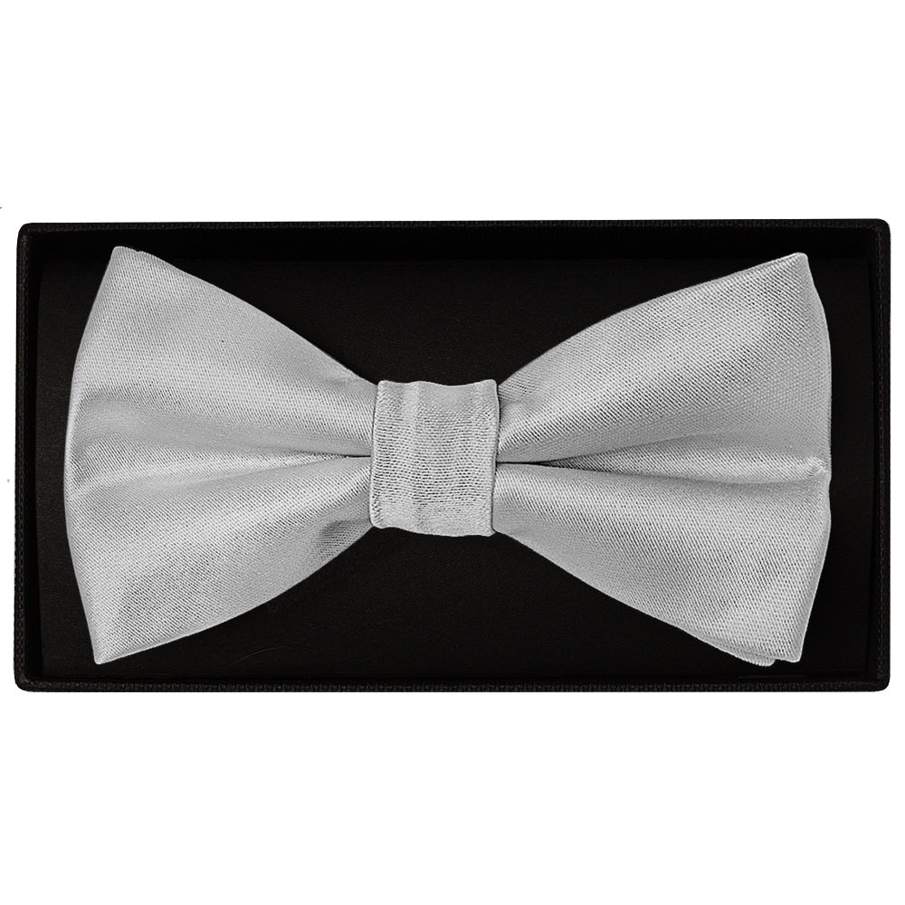 Plain Silver Handmade Mens Bow Tie And Pocket Square Set 2
