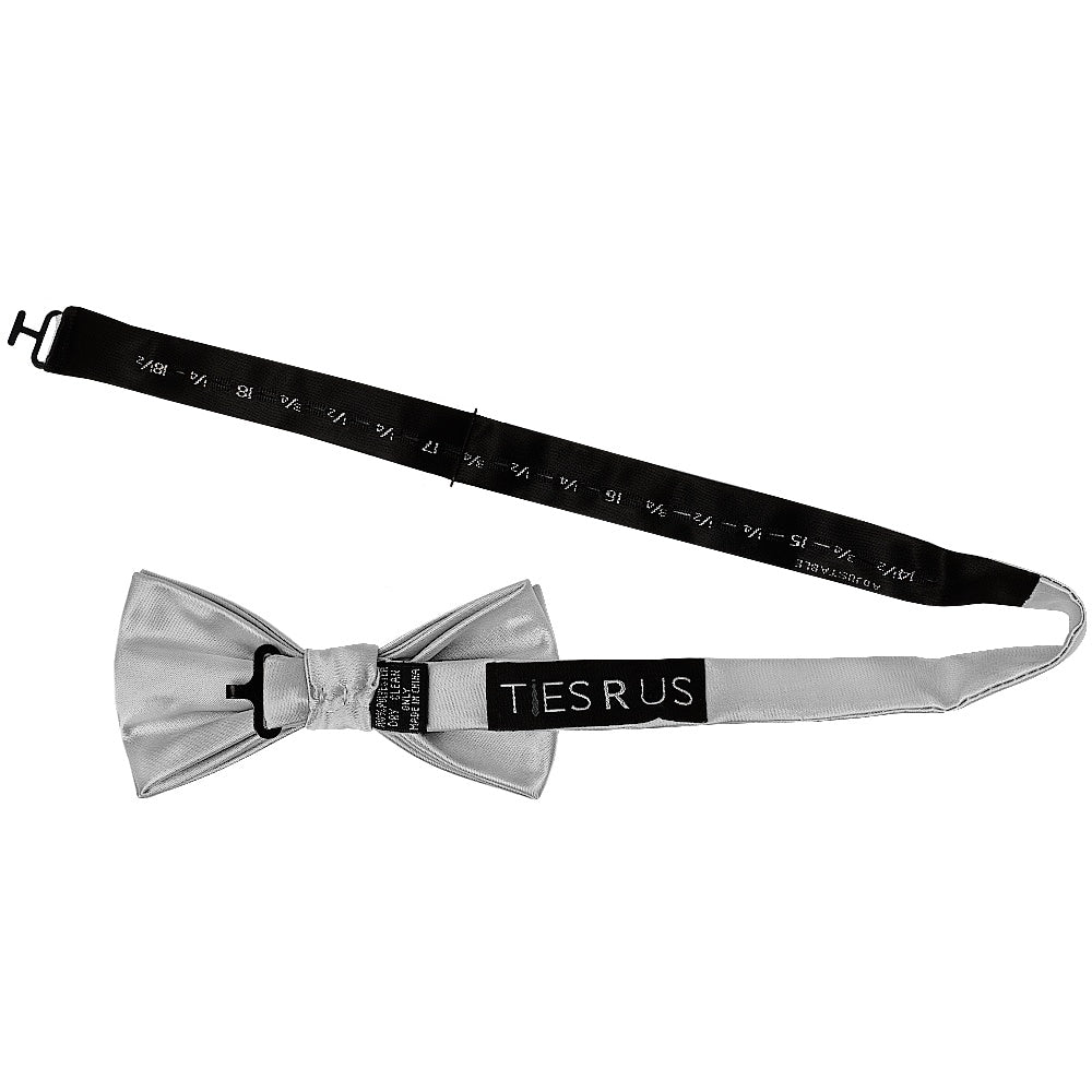 Plain Silver Handmade Mens Bow Tie And Pocket Square Set 3