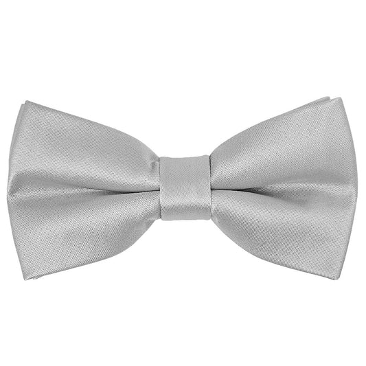 Pre Tied Silver Satin Boys Bow Tie And Pocket Square Set 2
