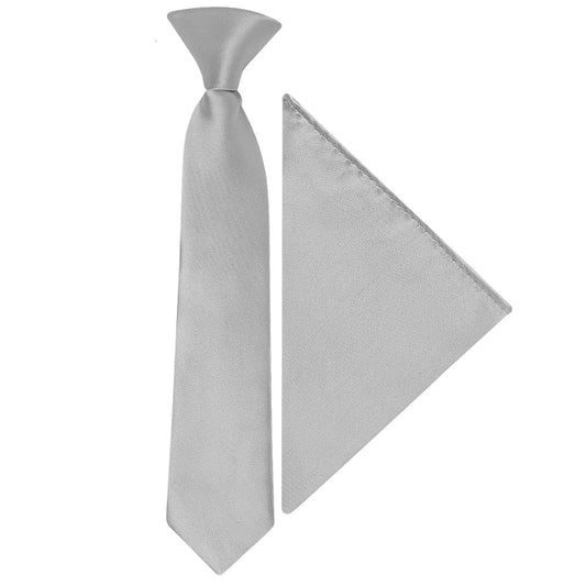 Pre Tied Silver Satin Boys Tie And Pocket Square Set Age 4 7 1