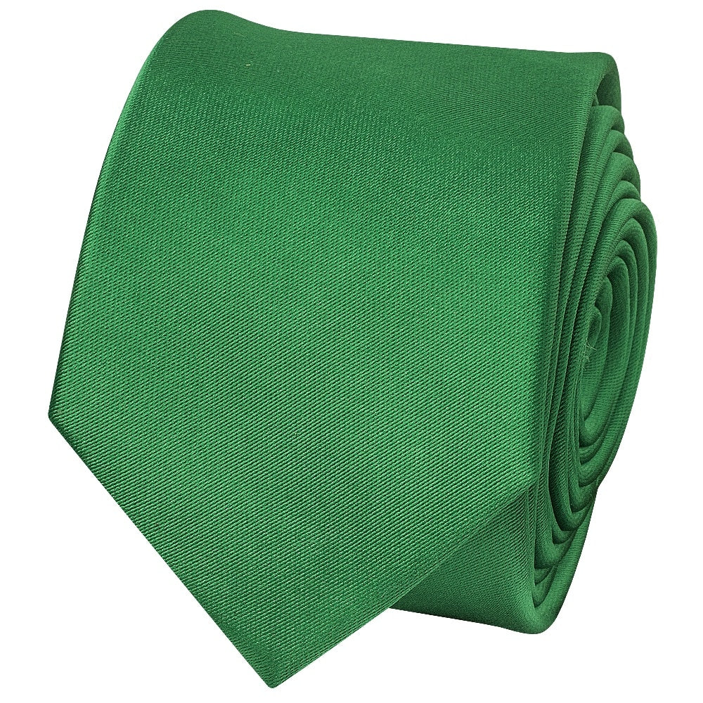 Plain Emerald Green Satin Skinny Mens Tie 2