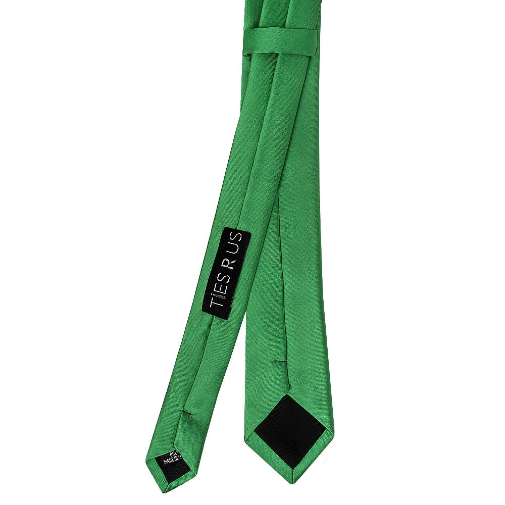 Plain Emerald Green Satin Skinny Mens Tie 3