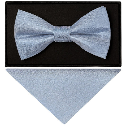 Plain Dusty Blue Silk Mens Bow Tie And Pocket Square Set 1