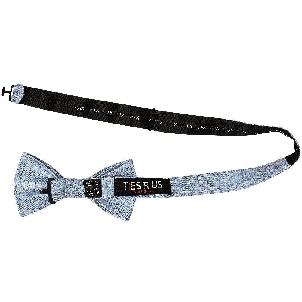 Plain Dusty Blue Silk Mens Bow Tie And Pocket Square Set 3