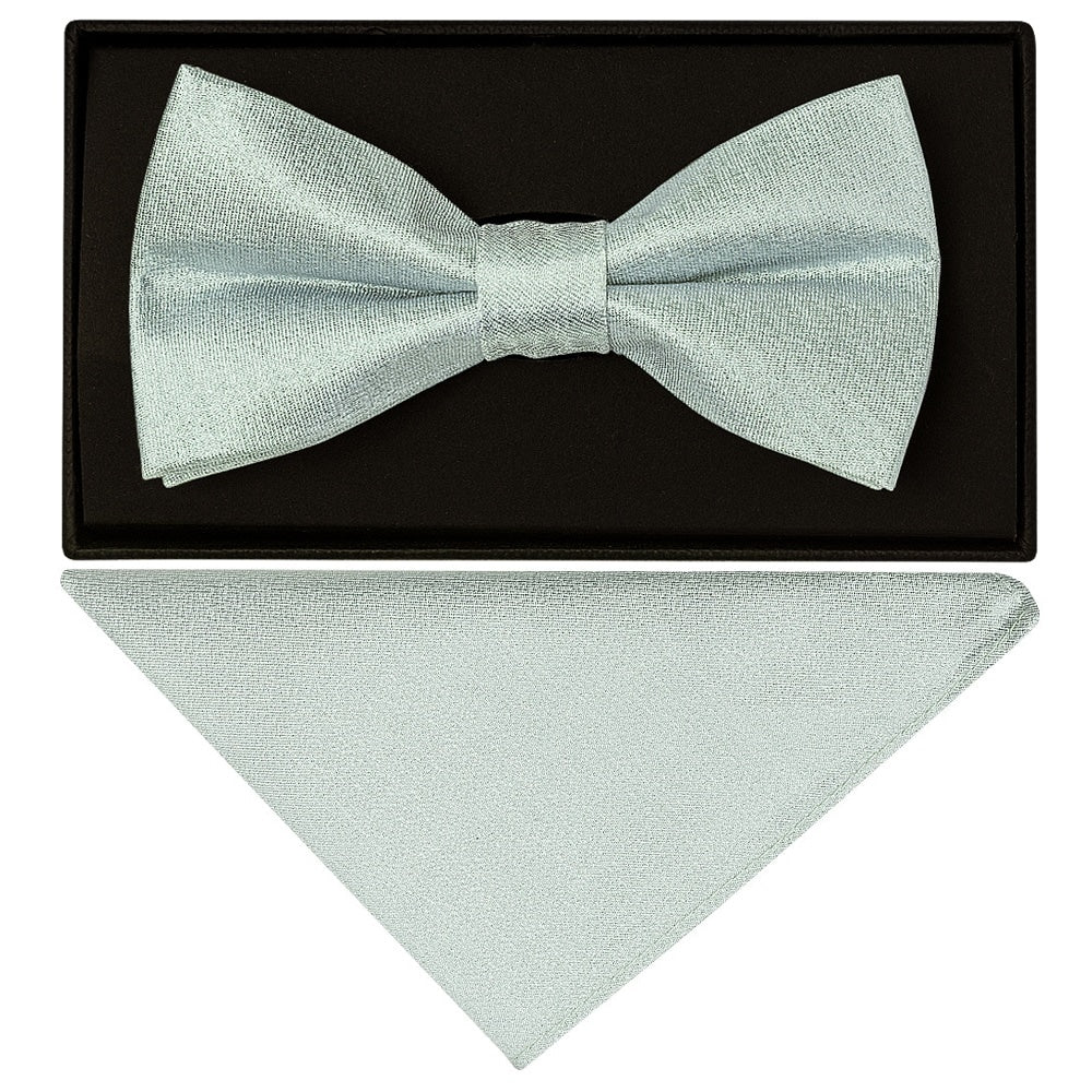 Plain Duck Egg Silk Mens Bow Tie And Pocket Square Set 1