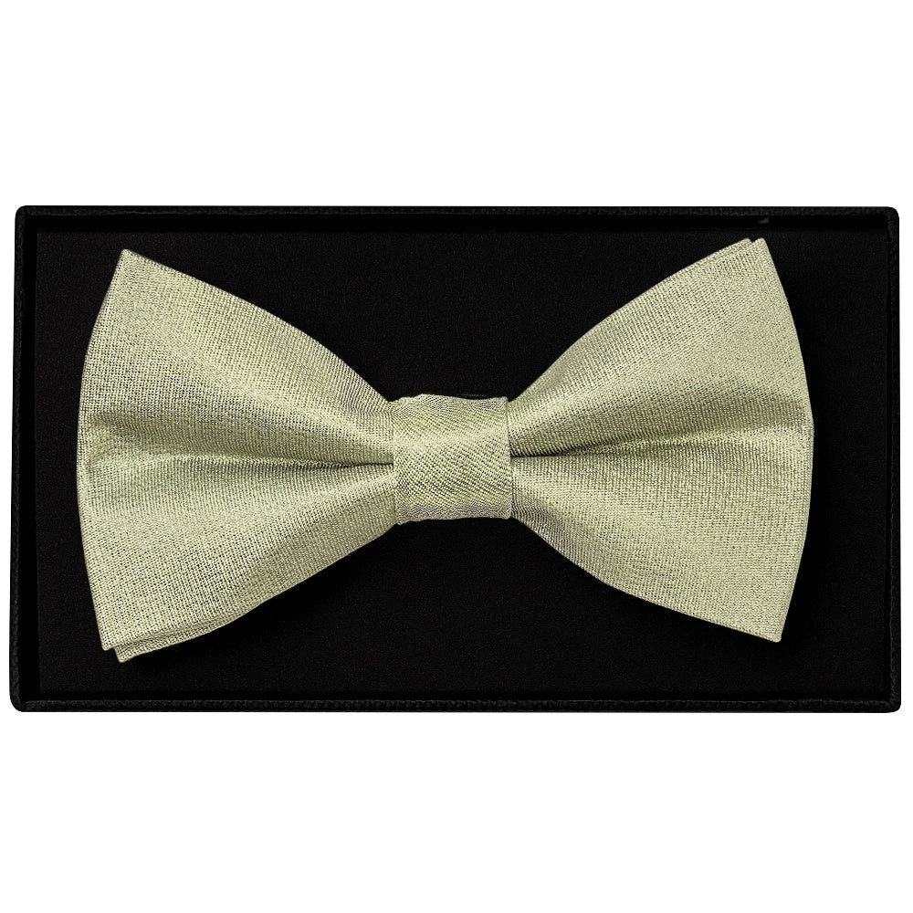 Plain Khaki Green Silk Mens Bow Tie And Pocket Square Set 2