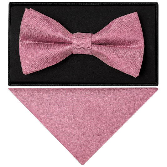 Plain Dusty Pink Silk Mens Bow Tie And Pocket Square Set 1