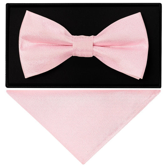 Plain Blush Pink Silk Mens Bow Tie And Pocket Square Set 1