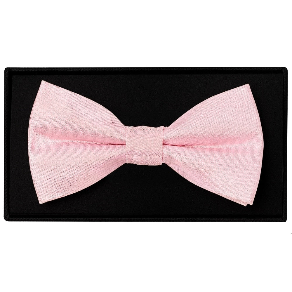 Plain Blush Pink Silk Mens Bow Tie And Pocket Square Set 2