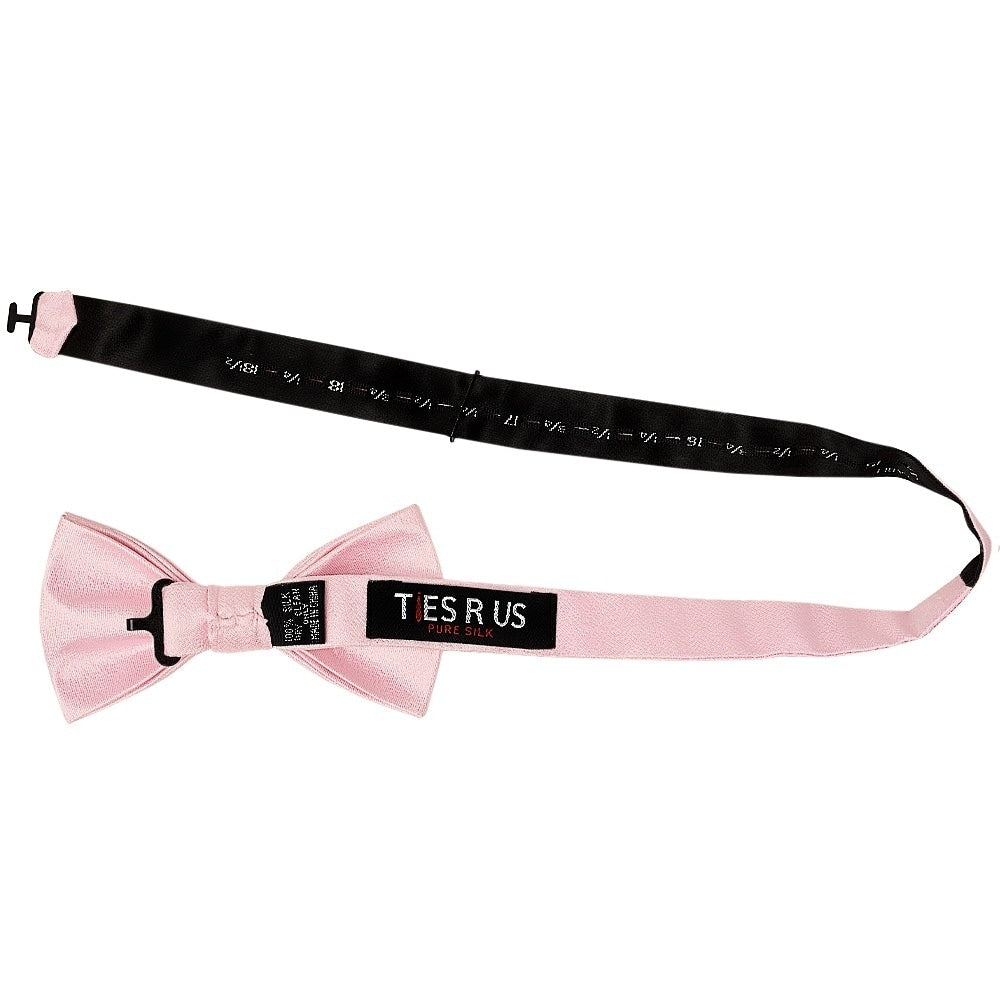 Plain Blush Pink Silk Mens Bow Tie And Pocket Square Set 3