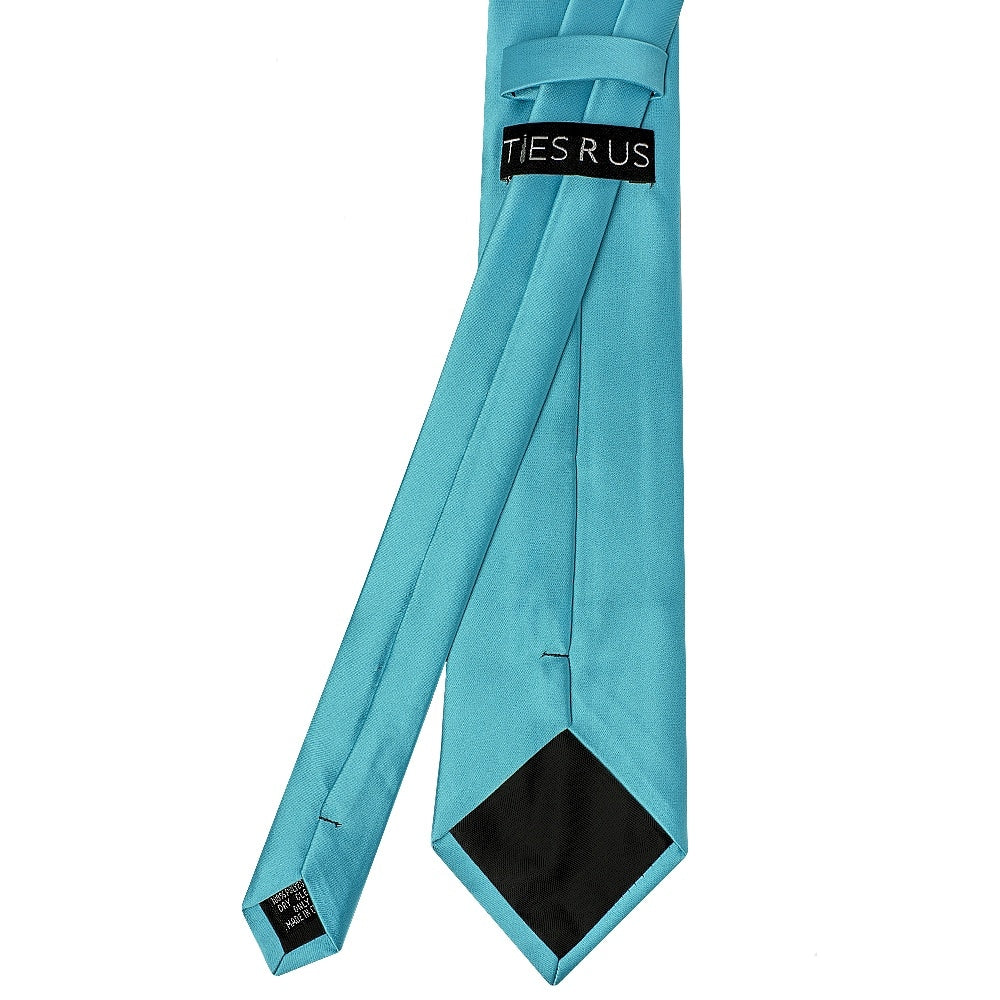 Plain Turquoise Satin Classic Mens Tie And Pocket Square Set 5
