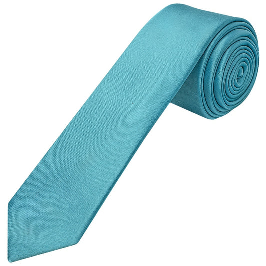 Turquoise Satin Skinny Boys Tie and Pocket Square Set