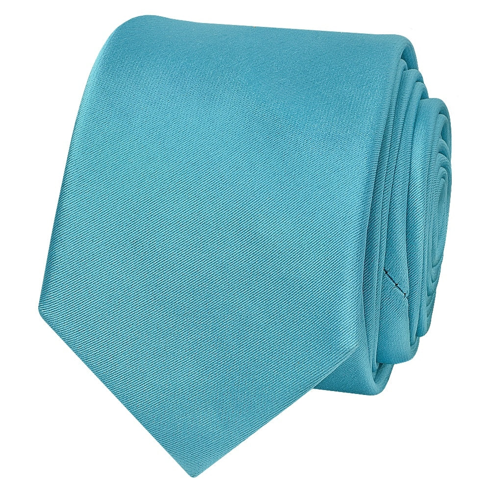 Turquoise Satin Skinny Boys Tie And Pocket Square Set 3