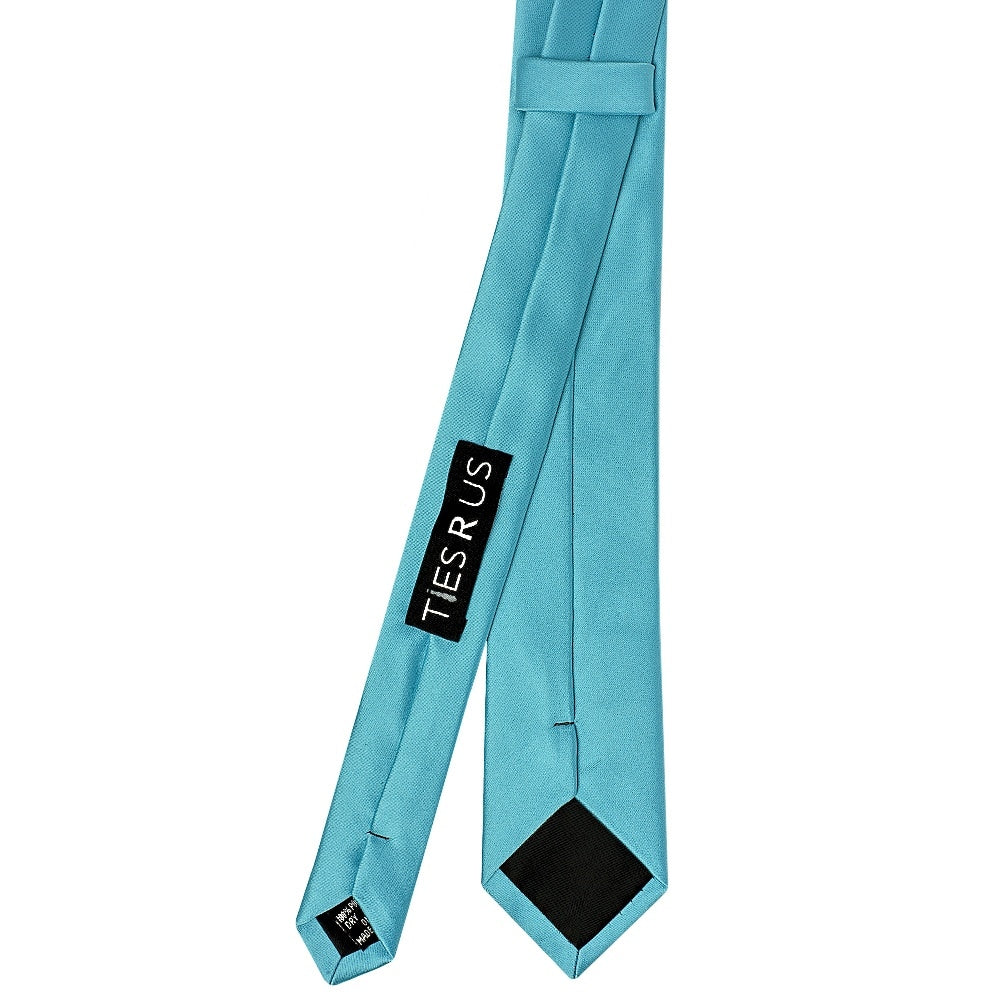 Turquoise Satin Skinny Boys Tie And Pocket Square Set 4