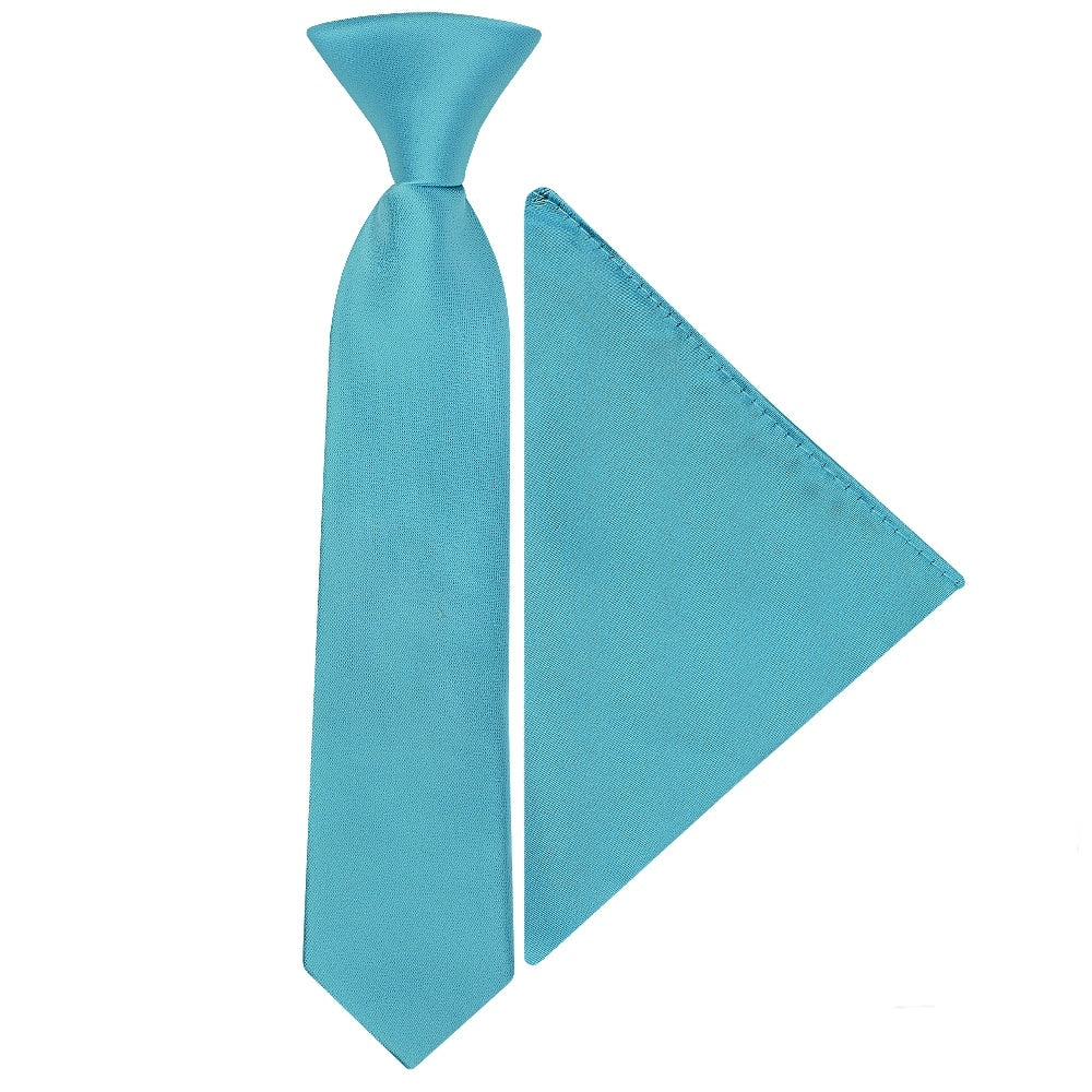 Pre Tied Turquoise Satin Boys Tie And Pocket Square Set Age 4 7 1