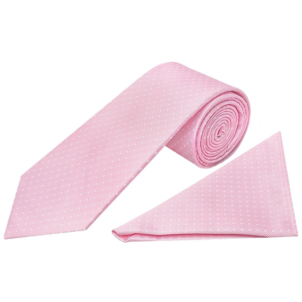 Pink And White Polka Dot Classic Mens Tie Pocket Square Set 1