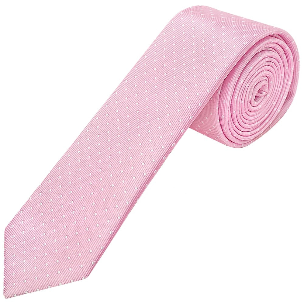 Pink And White Polka Dot Skinny Mens Tie Pocket Square Set 2