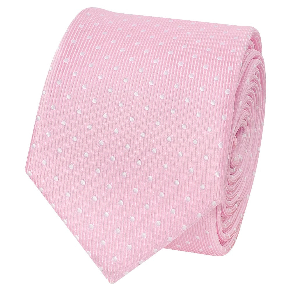 Pink And White Polka Dot Skinny Mens Tie Pocket Square Set 3