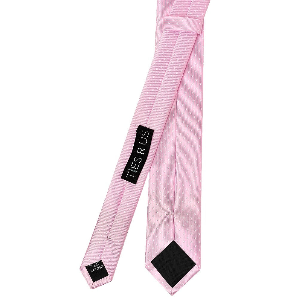 Pink And White Polka Dot Skinny Mens Tie Pocket Square Set 4