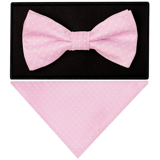 Handmade Pink And White Polka Dot Mens Bow Tie And Pocket Square Set 1