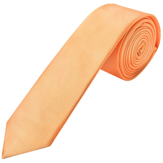 Plain Peach Satin Skinny Mens Tie