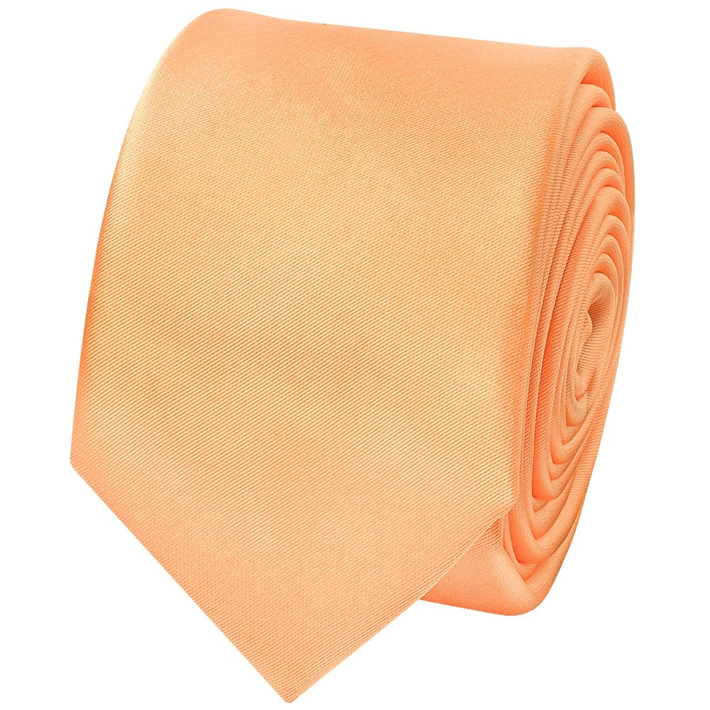 Plain Peach Satin Skinny Mens Tie 2