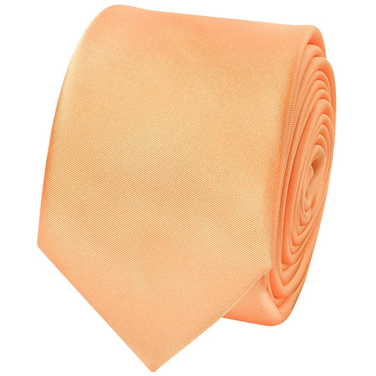 Plain Peach Satin Skinny Mens Tie 2
