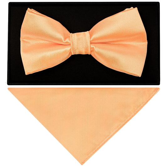 Plain Peach Handmade Mens Bow Tie And Pocket Square Set 1