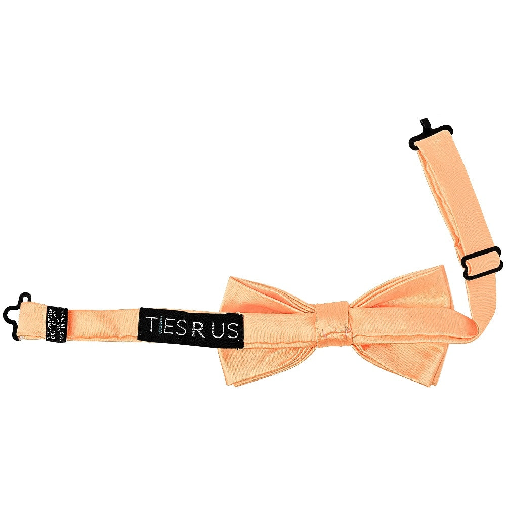 Pre Tied Peach Satin Boys Bow Tie And Pocket Square Set 3
