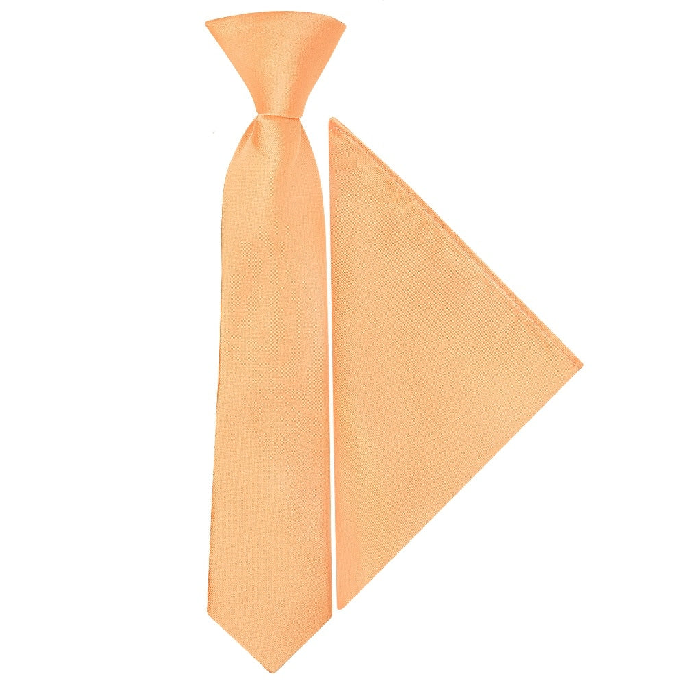 Pre Tied Peach Satin Boys Tie And Pocket Square Set Age 4 7 1