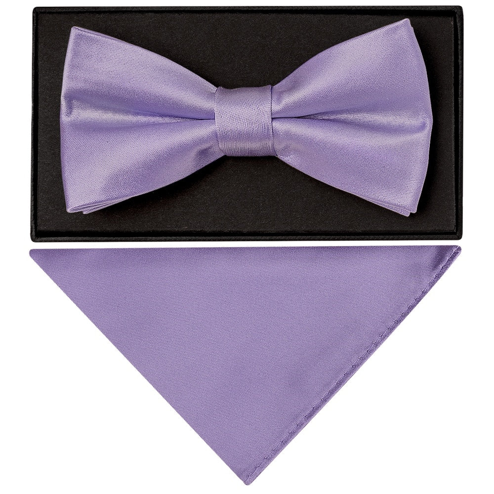 Plain Lavender Handmade Mens Bow Tie And Pocket Square Set 1