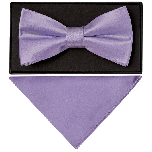 Plain Lavender Handmade Mens Bow Tie And Pocket Square Set 1