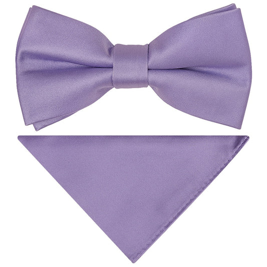 Pre Tied Lavender Satin Bow Tie And Pocket Square Set 1