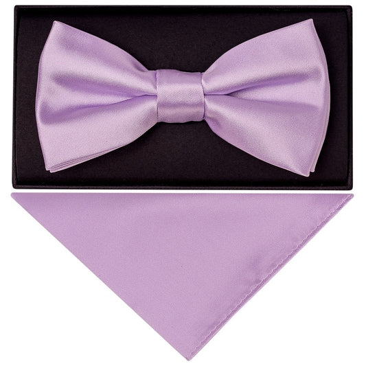 Plain Lilac Hand Made Mens Bow Tie And Pocket Square Set 1