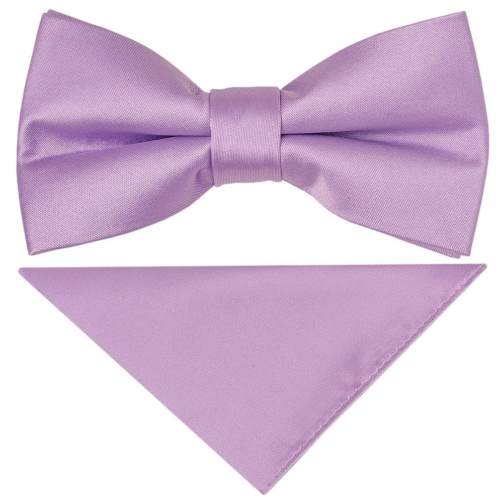 Pre Tied Lilac Satin Boys Bow Tie And Pocket Square Set 1