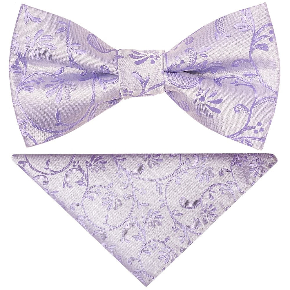 Pre Tied Lavender Floral Boys Bow Tie And Pocket Square Set Age 4 7 1