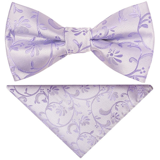 Pre Tied Lavender Floral Boys Bow Tie And Pocket Square Set Age 4 7 1