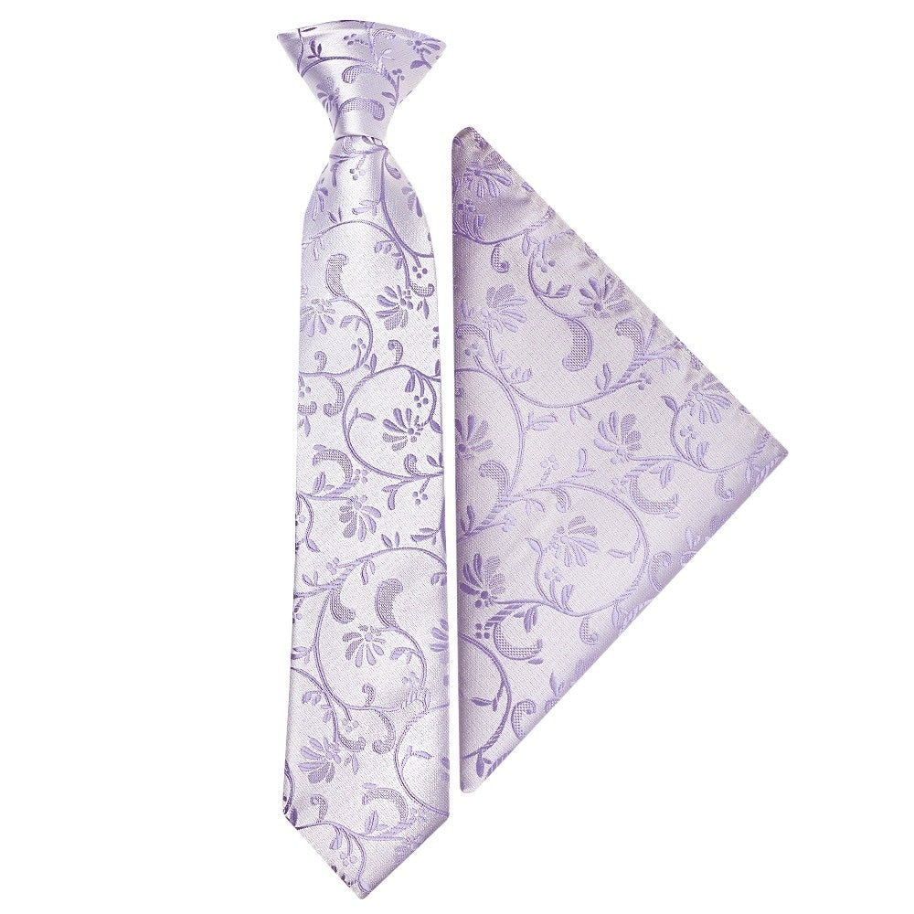 Pre Tied Lavender Floral Boys Tie And Pocket Square Set Age 4 7 1